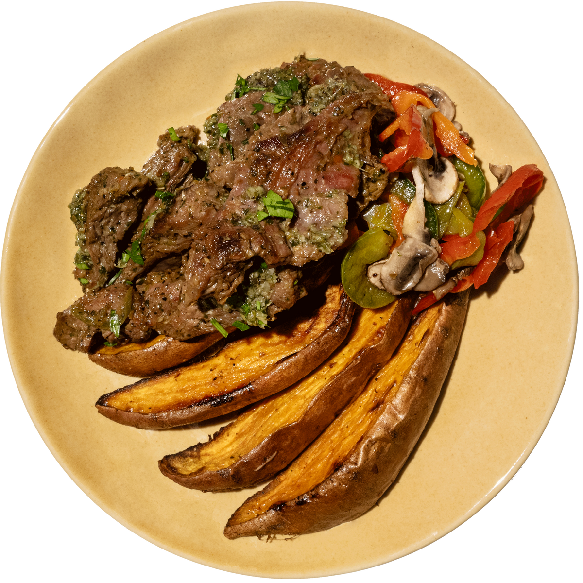 15 Paleo Carne Asada Skirt Steak with Sweet Potato Wedges and Chimic