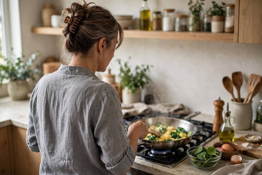 woman cooking healthy vegetables in kitchen