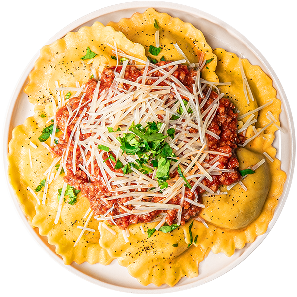 03 - Ravioles de Carne Magra --- con Salsa Marinara y Queso Romano