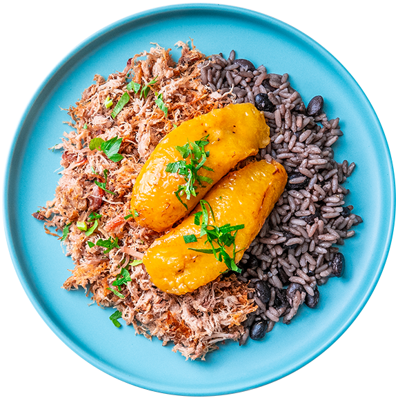 14 - Slow Roasted Mojo Pork with Sweet Plantains and Congrí Rice (GF)