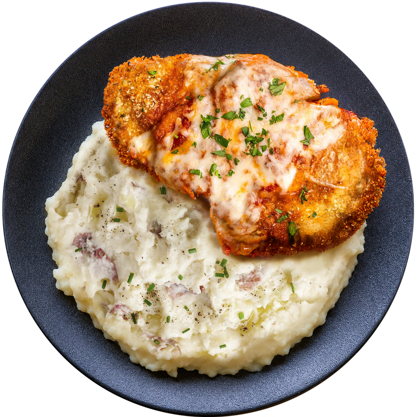 07 - Pollo a la Parmesana Sin Gluten con Cremoso Puré de Papas al Ajo (GF)
