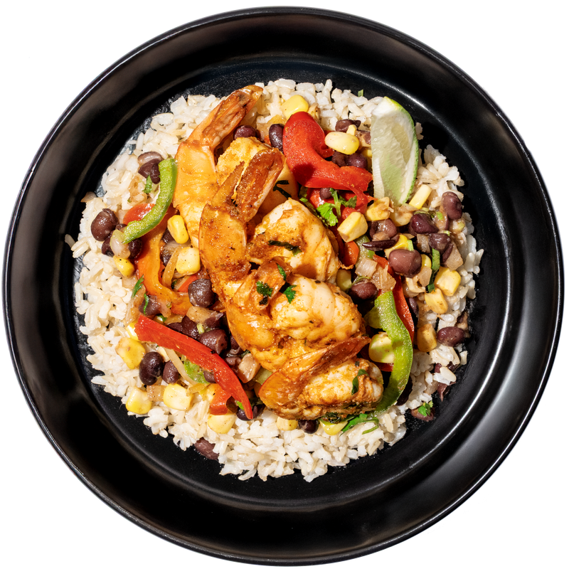 06 - Blackened Shrimp Fajita with Brown Rice, and Black Bean Salsa (GF)
