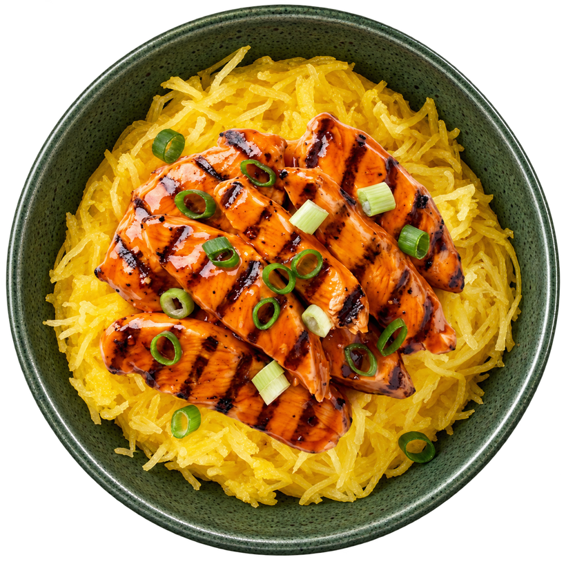21 - Tazón de Energía de Pollo Estilo Búfalo con Espagueti de Calabaza Asado (GF)