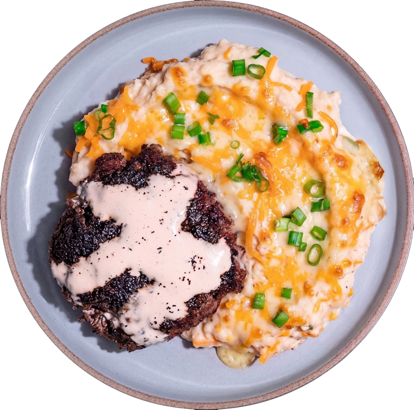 22 - Keto Homestyle Buffalo Ranch Chicken Patty with Loaded Cauliflower Mash (GF)