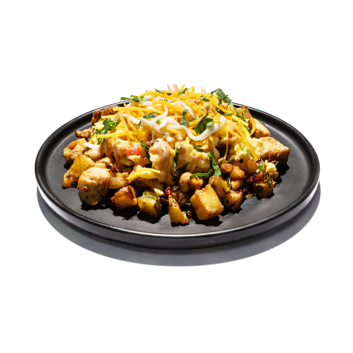 40 - Ranchero Breakfast Hash with Shredded Cheddar and BBQ Aioli (GF)