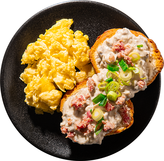 39 - Country Biscuits With Turkey Gravy and Scrambled Eggs