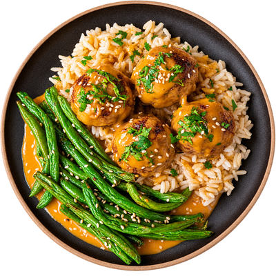 01 - Firecracker Albóndigas Con Arroz Blanco Y Frijoles Verdes