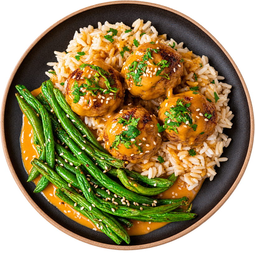 01 - Firecracker Albóndigas Con Arroz Blanco Y Frijoles Verdes