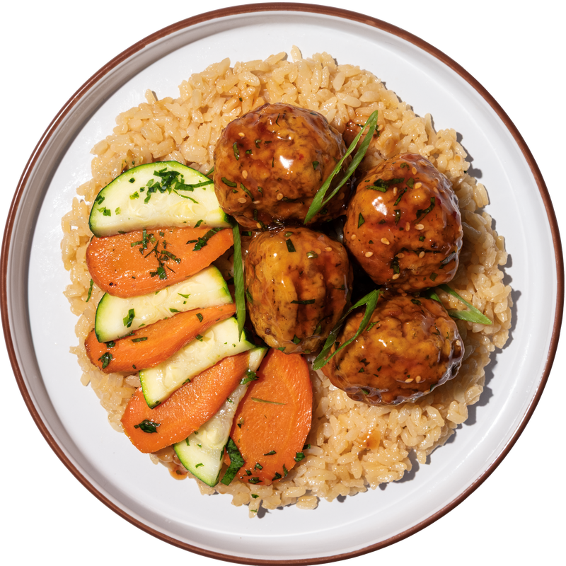 04 - Teriyaki Meatballs with Roasted Vegetables and Sticky Rice