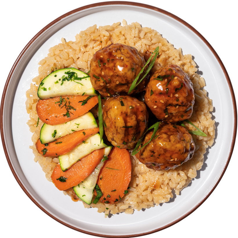 04 - Teriyaki Meatballs with Roasted Vegetables and Sticky Rice