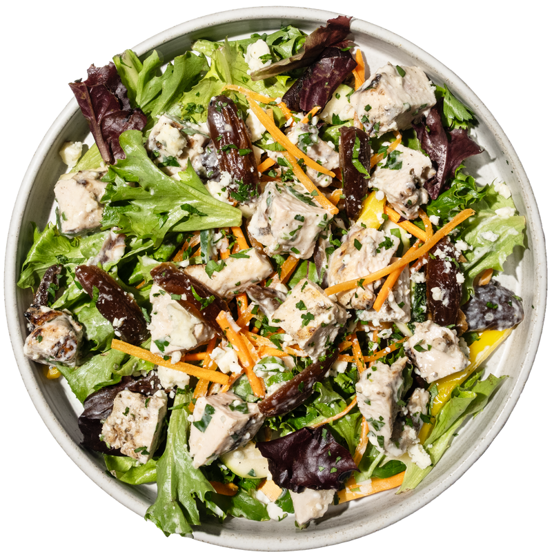 17 - Paleo Mixed Greens Salad with Grilled Chicken, Blue Cheese, Dates and Citrus Vinaigrette (GF)