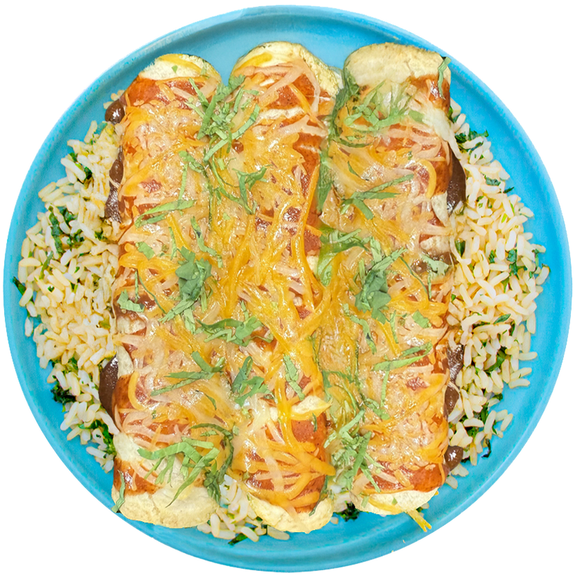 15 - Enchiladas de Pollo Estilo Tex-Mex --- más Arroz Integral con Cilantro y Queso Derretido