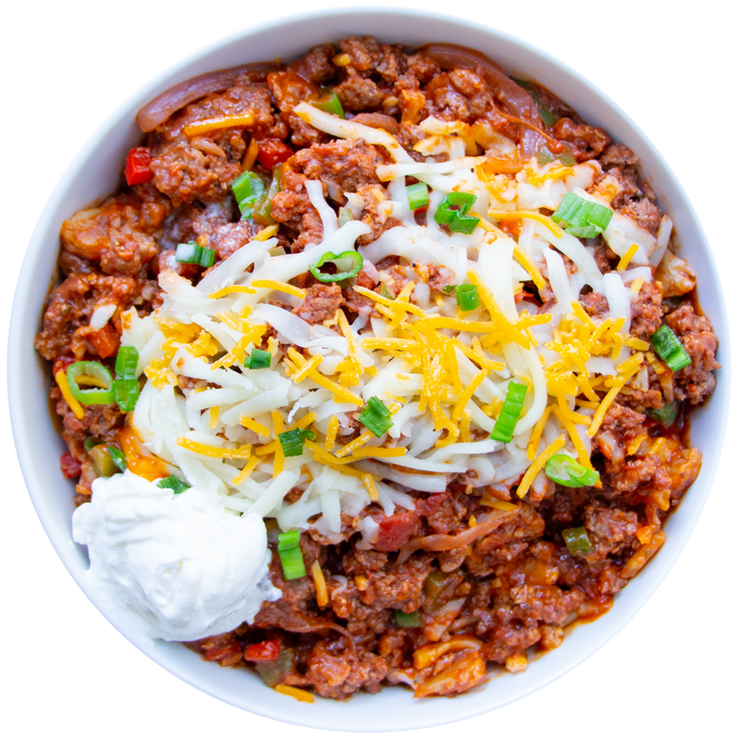 23 - Keto Chili with Aged Cheddar, and Creamy Sour Cream (GF)