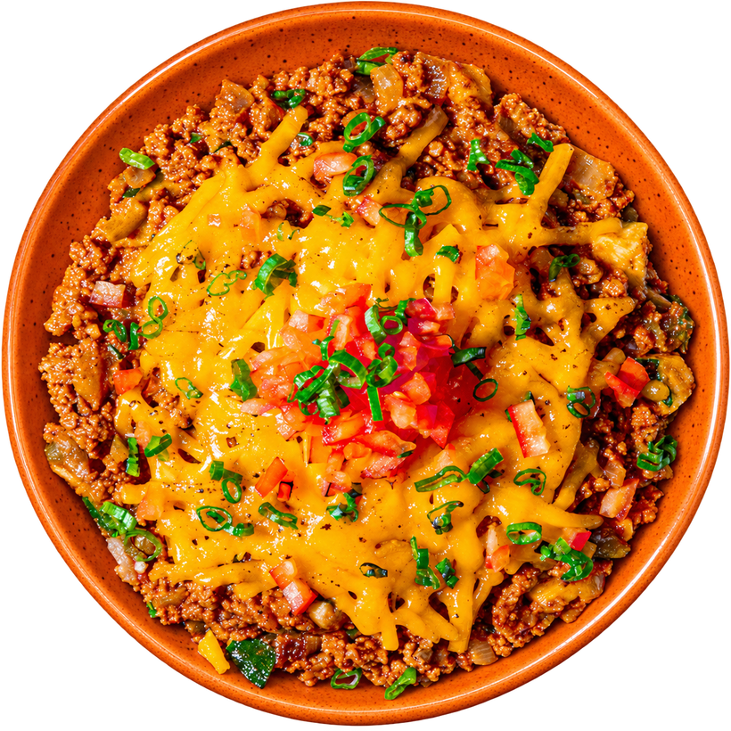 24 - Bowl Cetogénico de Hamburguesa con Queso Cheddar y Tomates en Trozos (GF)