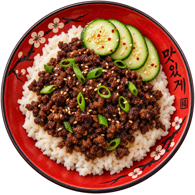 09 - Korean BBQ Ground Beef Bowl with White Rice and Cucumbers (GF)