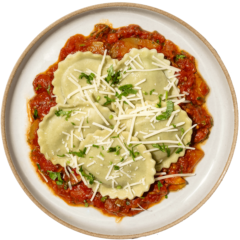 29 -  Vegetarian Spinach and Ricotta Ravioli with Arrabbiata Sauce and Parmesan