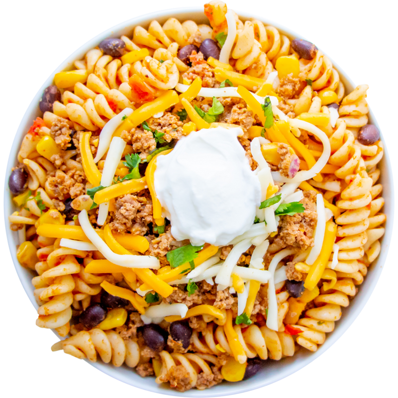 06 - Turkey One Pan Taco Pasta with Tomato Salsa, Monterey Cheese and Sour Cream
