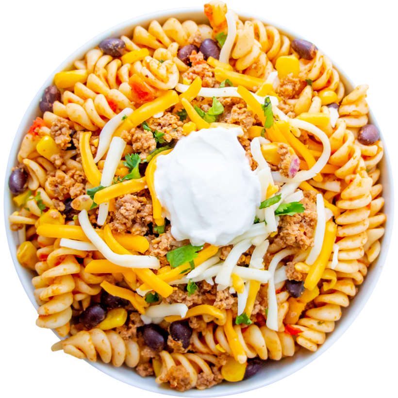 04 - Pasta Estilo Taco con Pavo más Salsa de Tomate, Queso Monterrey y Crema Agria
