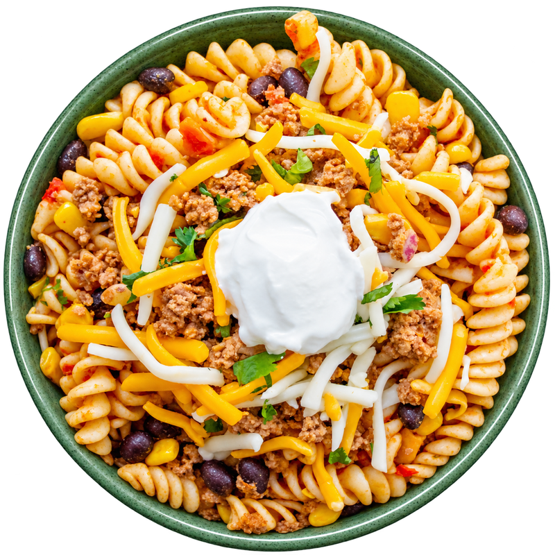 09 - One Pan Taco Pasta with Tomato Salsa, Monterey Cheese and Sour Cream