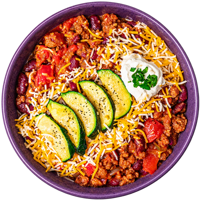 23 - Keto Slow Cooked Turkey Chili with Zucchini, Cheese, and Sour Cream (GF)