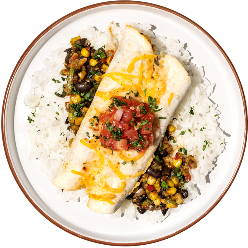 04 - Birria Beef Taquitos with Black Bean Sofrito, White Rice and Pico de Gallo