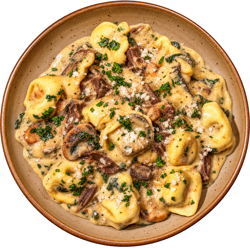 06 - Short Rib Tortellini with Roasted Mushroom Bolognese and Parmesan Cheese
