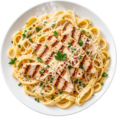02 - Scampi de Pollo --- con Cremosa Pasta Fetuccini