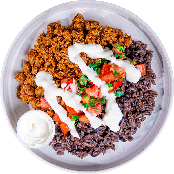 06 - Bowl de Frijoles, Arroz y Pavo Estilo Santa Fe con Pico y Crema de Ajo (GF)