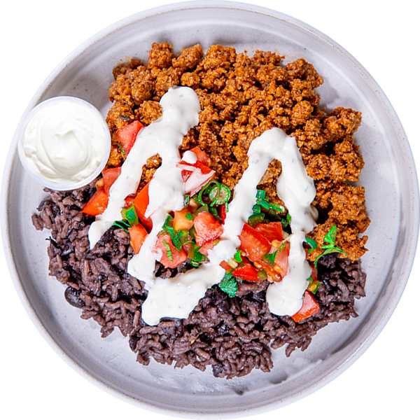 06 - Santa Fe Turkey and Bean Rice Bowl with Pico, and Garlic Cream (GF)