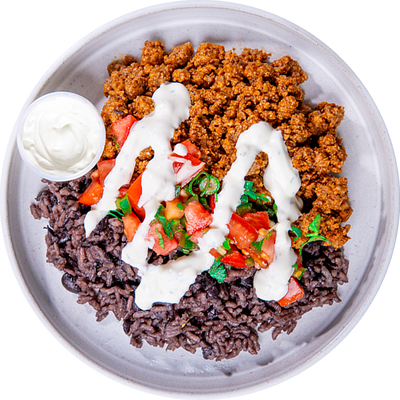 04 - Santa Fe Turkey and Bean Rice Bowl with Pico, and Garlic Cream (GF)