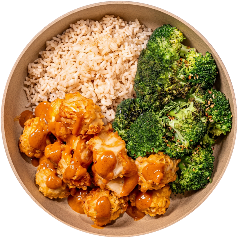 16 - Thai Peanut Chicken with Sticky Rice, Charred Broccoli and Thai Peanut Sauce