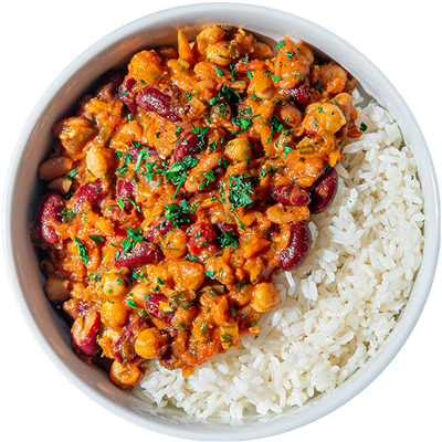 29 - Estofado Vegano de Tres Frijoles - con Arroz Blanco (GF)