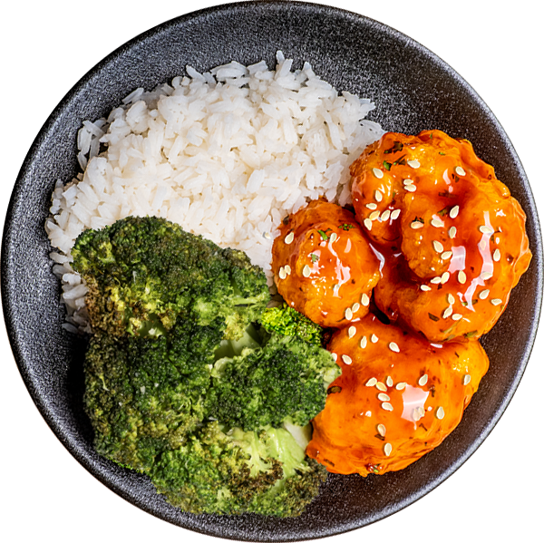 28 - Coliflor Agridulce Vegana con Brócoli y Arroz Blanco