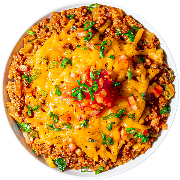 24 - Bowl Cetogénico de Hamburguesa con Queso Cheddar y Tomates en Trozos (GF)