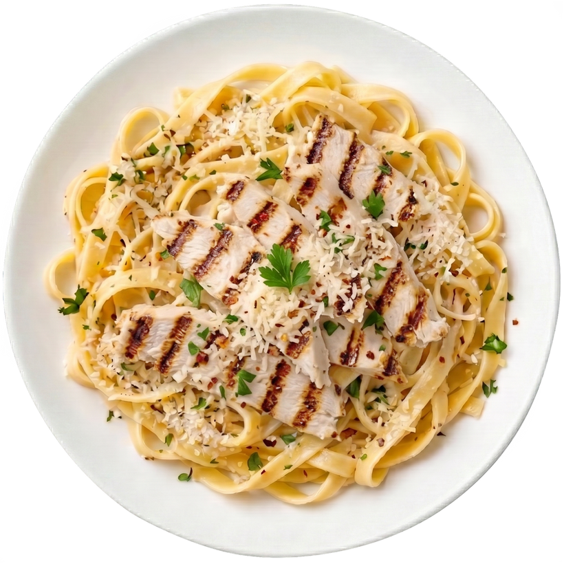 02 - Scampi de Pollo --- con Cremosa Pasta Fetuccini