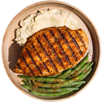 03 - Island Jerk Chicken with Creamy Mashed Potatoes and Seasoned Green Beans (GF)