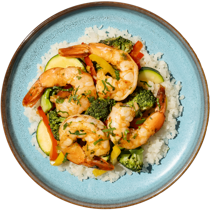 19 - Paleo Thai Chili Shrimp with Stir-fried Vegetables and Cauliflower Rice (GF)