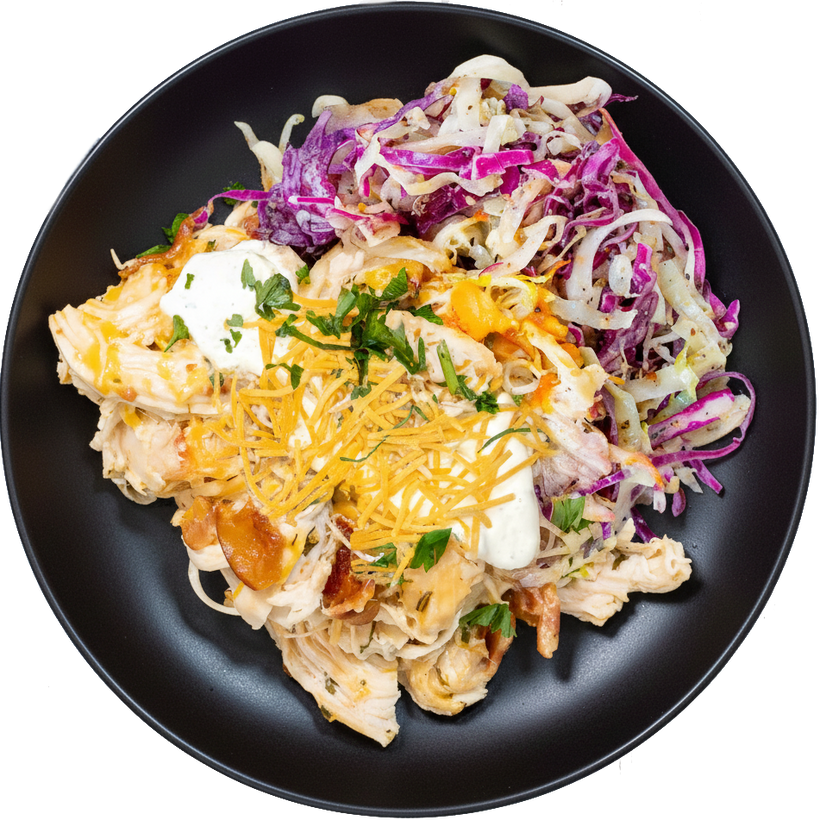 24 - Ketogenic Cheesy Pulled Chicken with Cilantro Garlic Cream Sauce and Crisp Cabbage (GF)